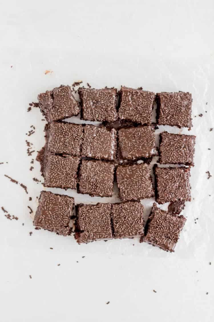 chocolate cake squares and an introduction