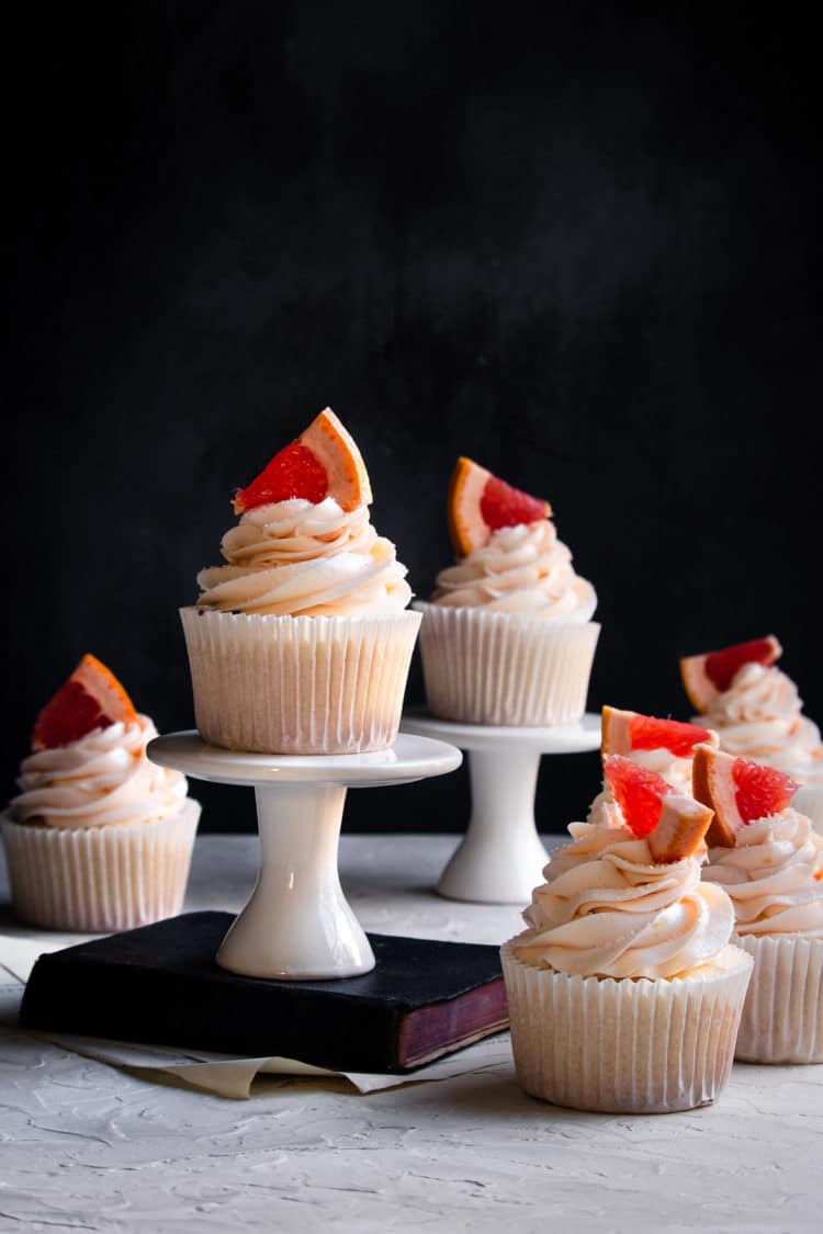 vanilla cupcakes with grapefruit buttercream