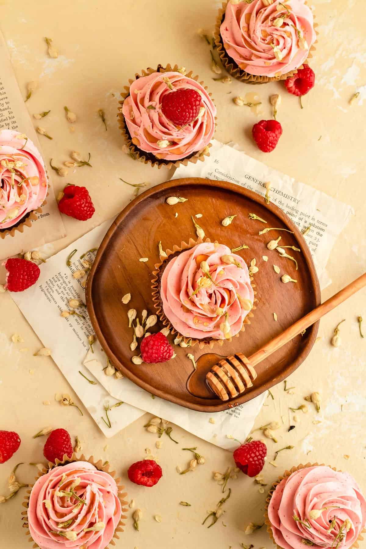 Chocolate Honey and Raspberry Cupcakes