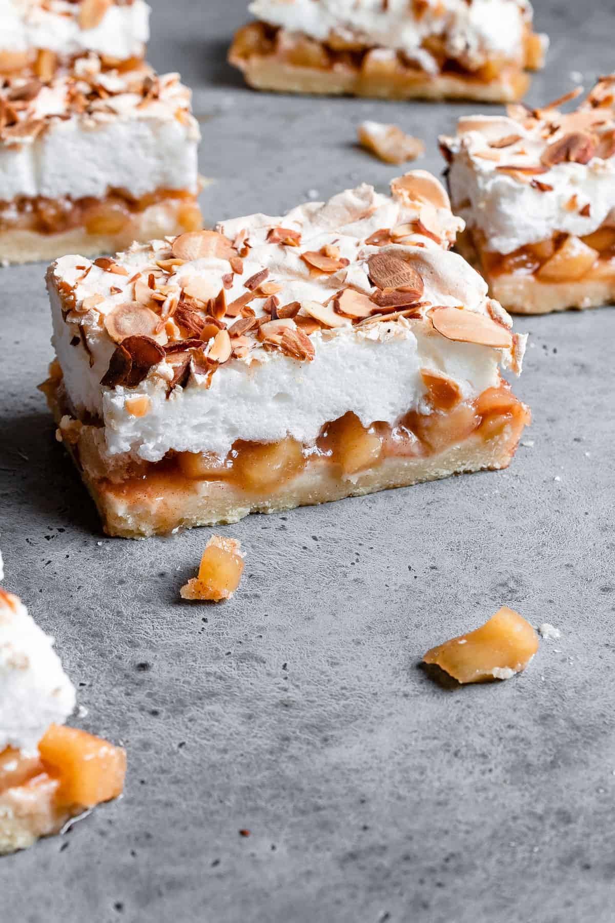 Apple bars topped with meringue.