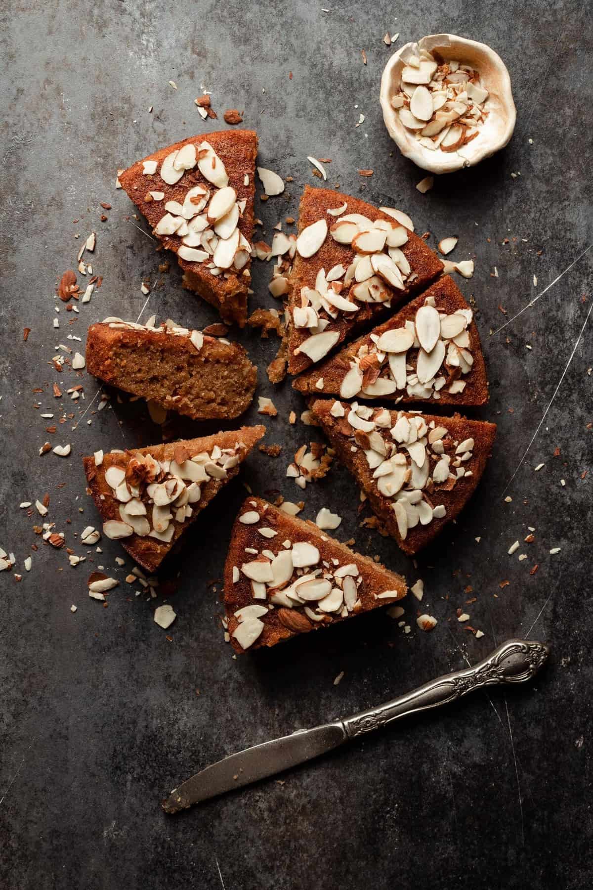 Traditional Jewish honey cake with almonds.