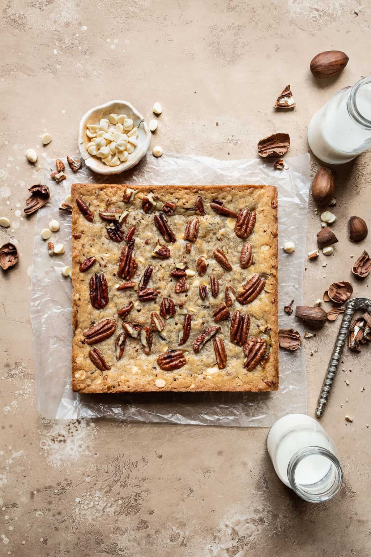 Easy white chocolate toasted pecans  chewy blondies recipe 