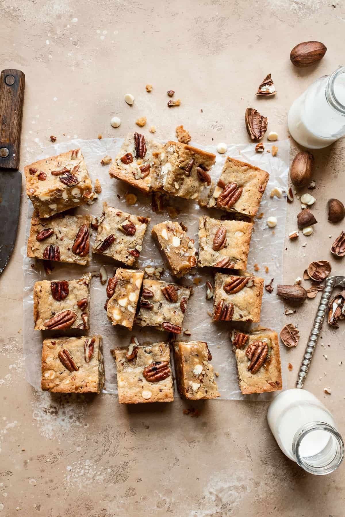 Easy white chocolate toasted pecans  chewy blondies recipe 