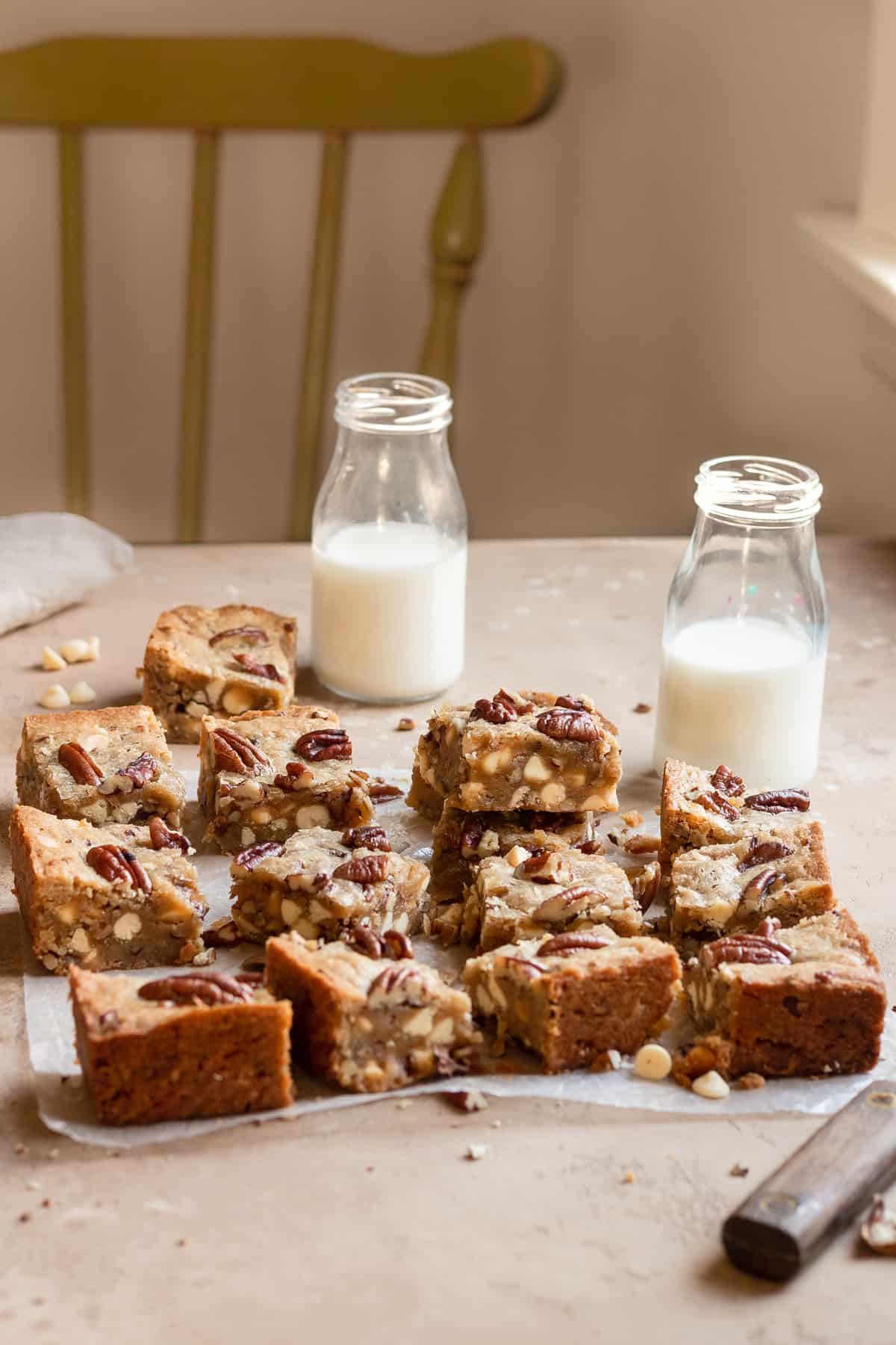 Easy white chocolate toasted pecans  chewy blondies recipe 