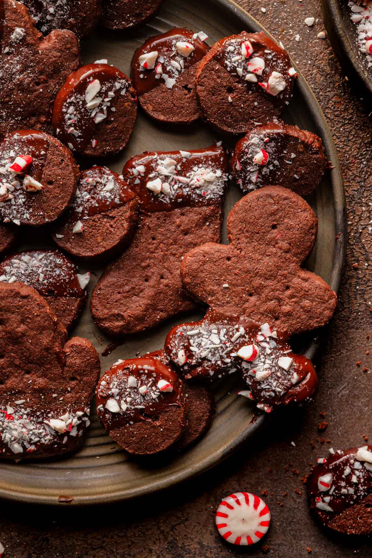 chocolate men cookies on a plate.