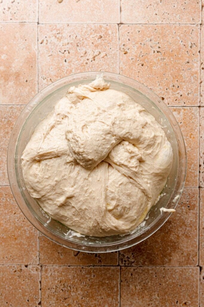 A bowl with dough.