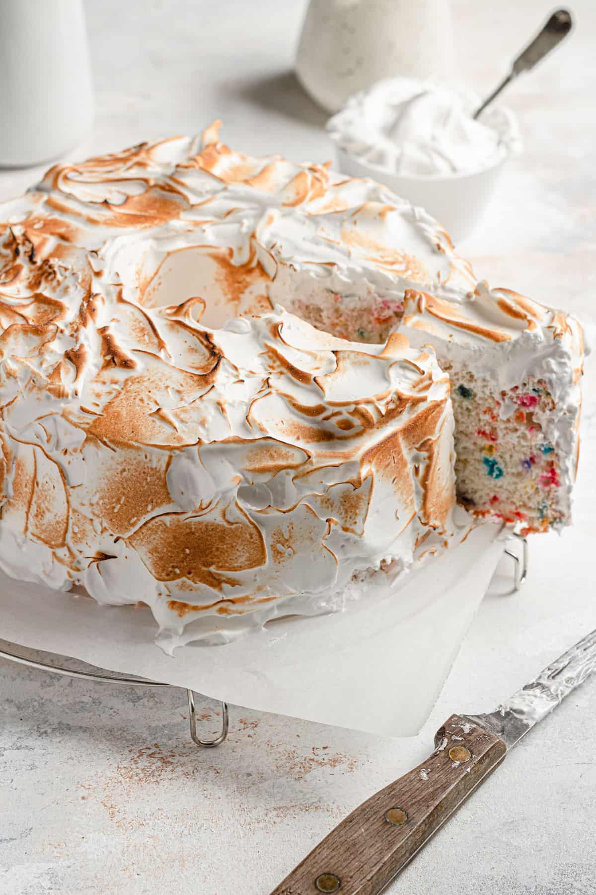 Funfetti angel food cake with marshmallow frosting