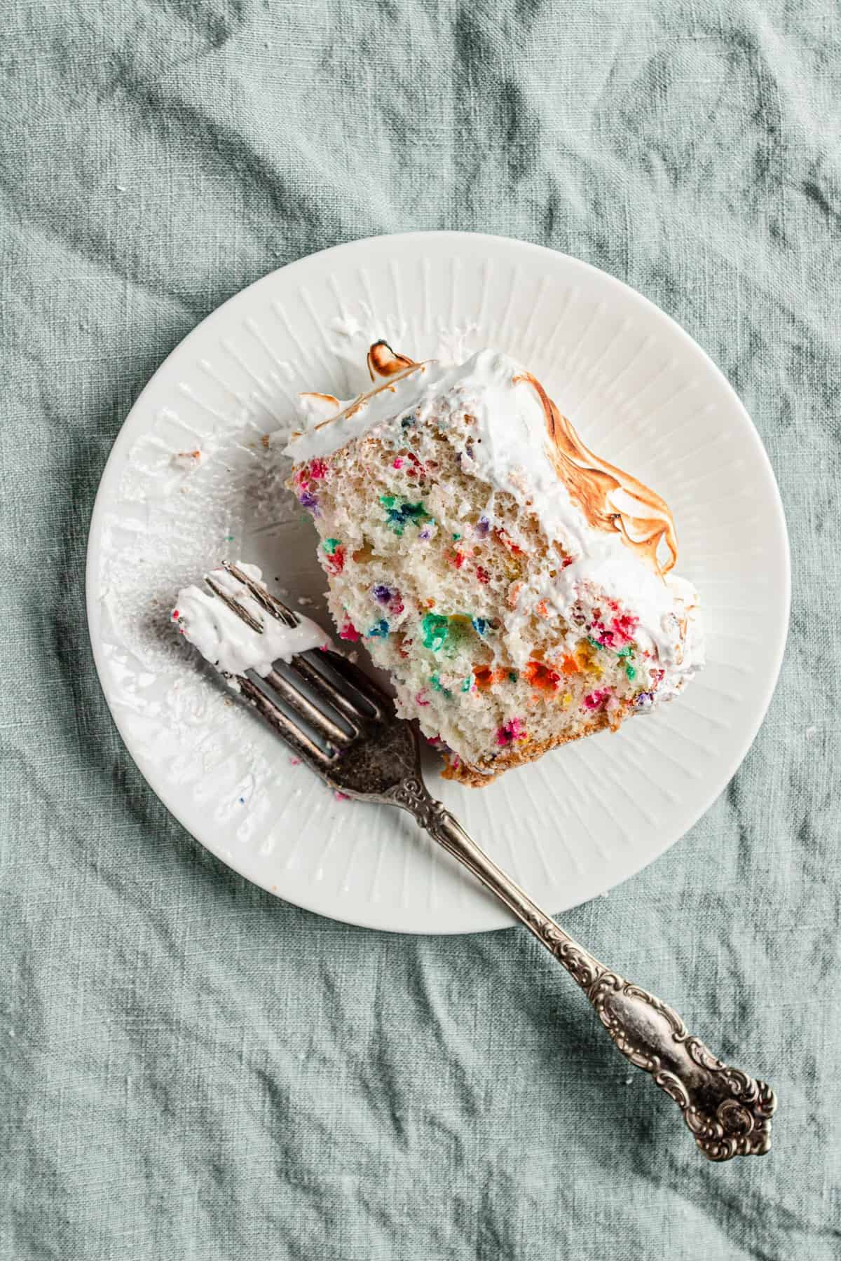 Funfetti angel food cake loaded with rainow sprinkles.