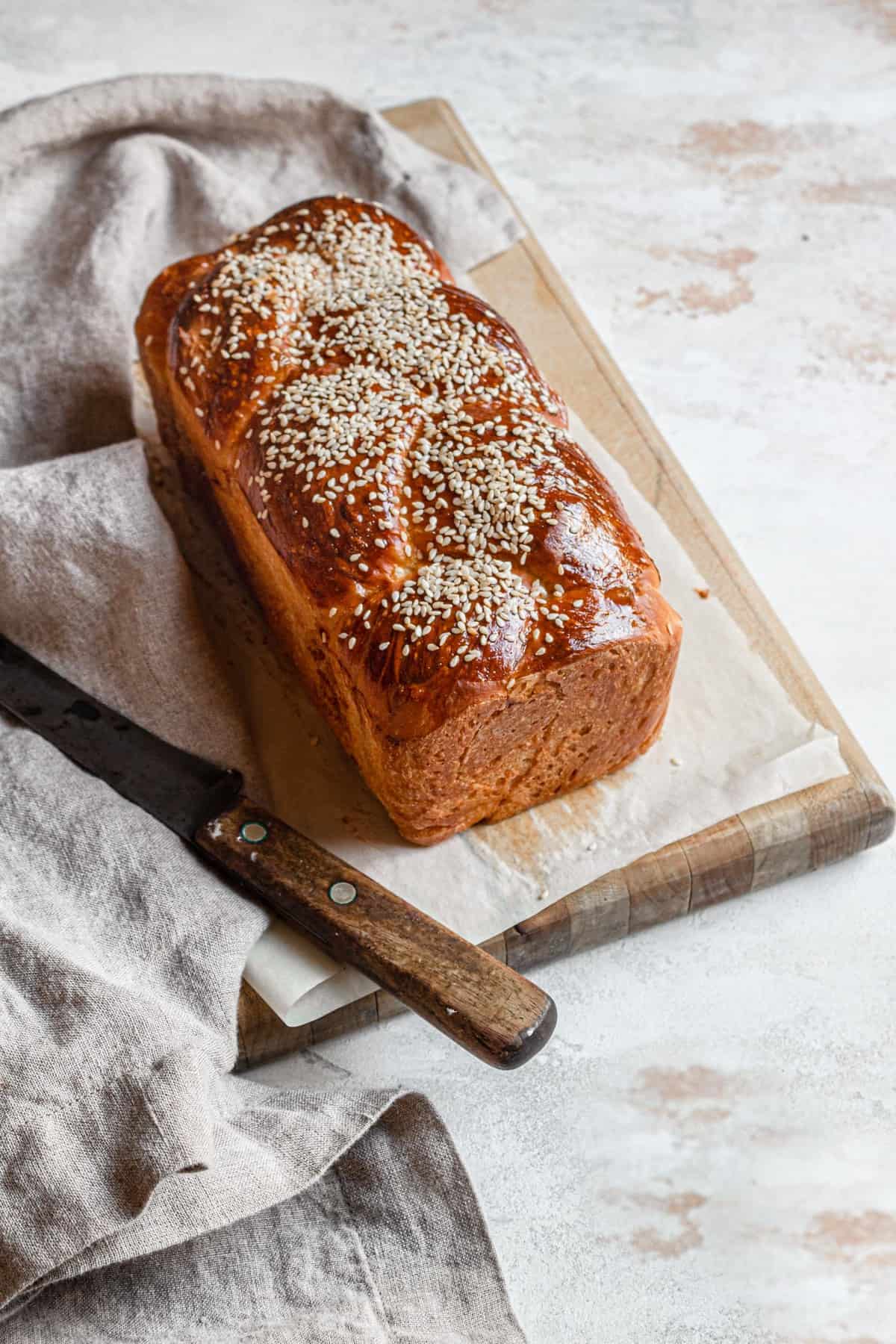 Basic challah bread on a cutting board