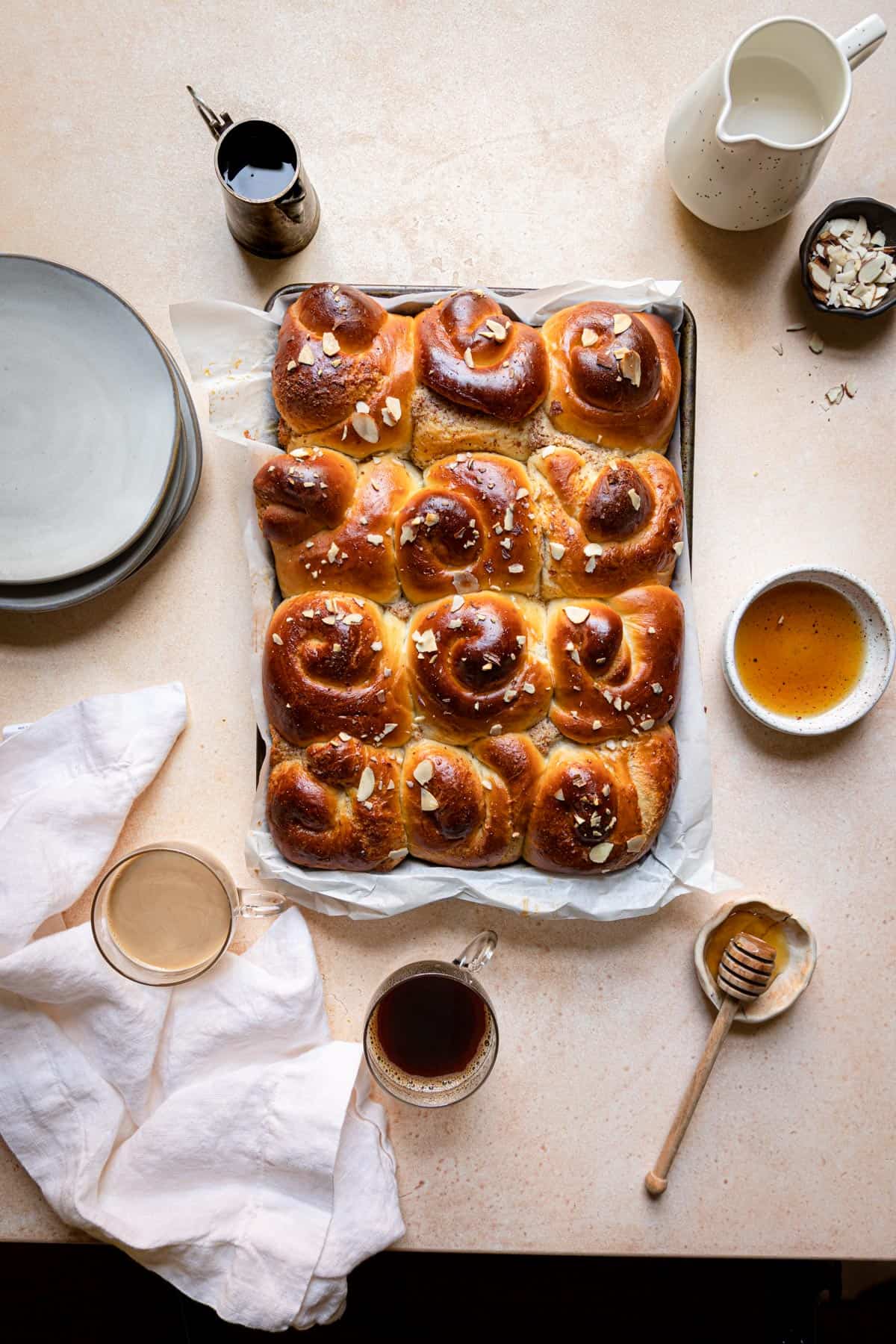 sweet almond rolls in a pan