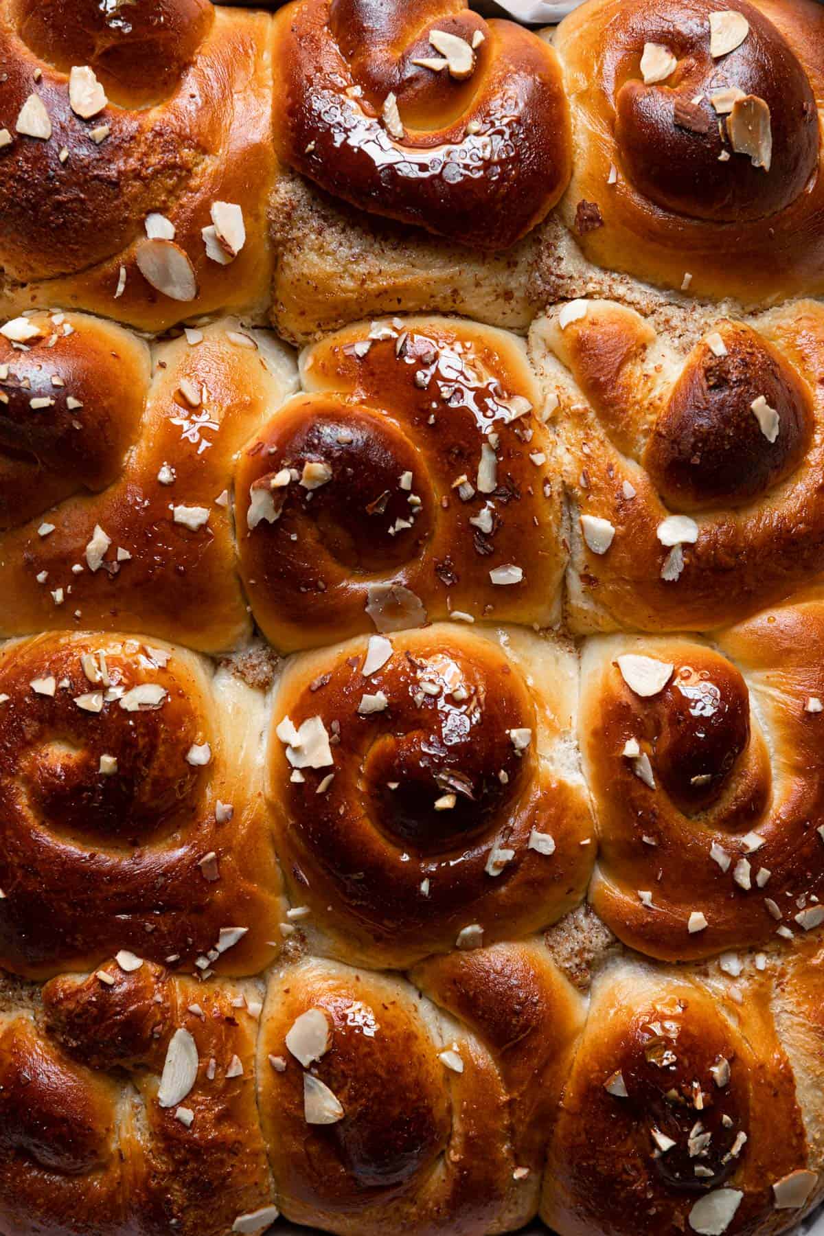 close up to sweet almond rolls