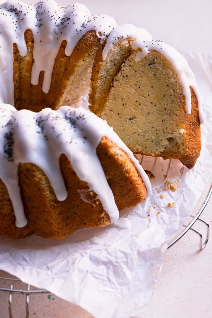 Almond Poppyseed cake is moist, tender, soft, and flavorful.