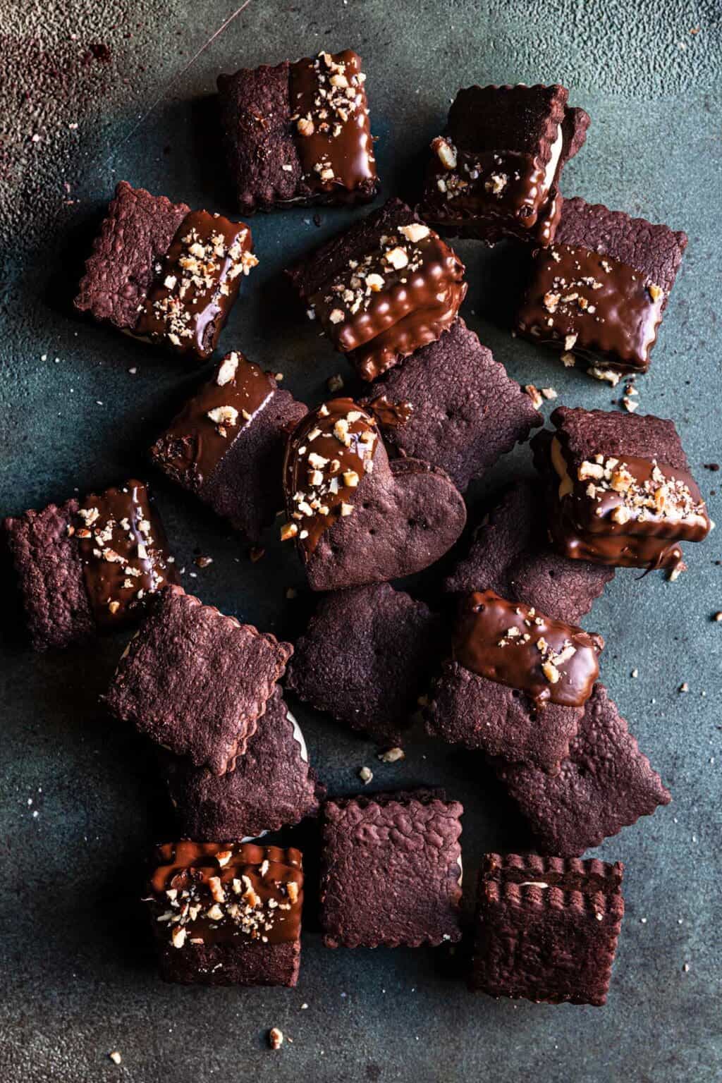 Chocolate Halva Sandwich Cookies, Soft, crispy chocolate shortbread