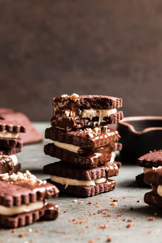 Chocolate Halva Sandwich Cookies, Soft, crispy chocolate shortbread