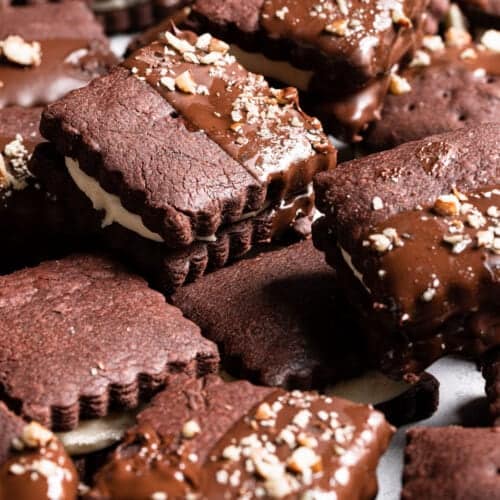 Chocolate Halva Sandwich Cookies, Soft, crispy chocolate shortbread