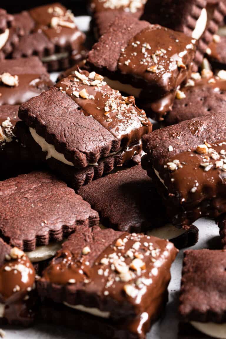 Chocolate Halva Sandwich Cookies, Soft, crispy chocolate shortbread
