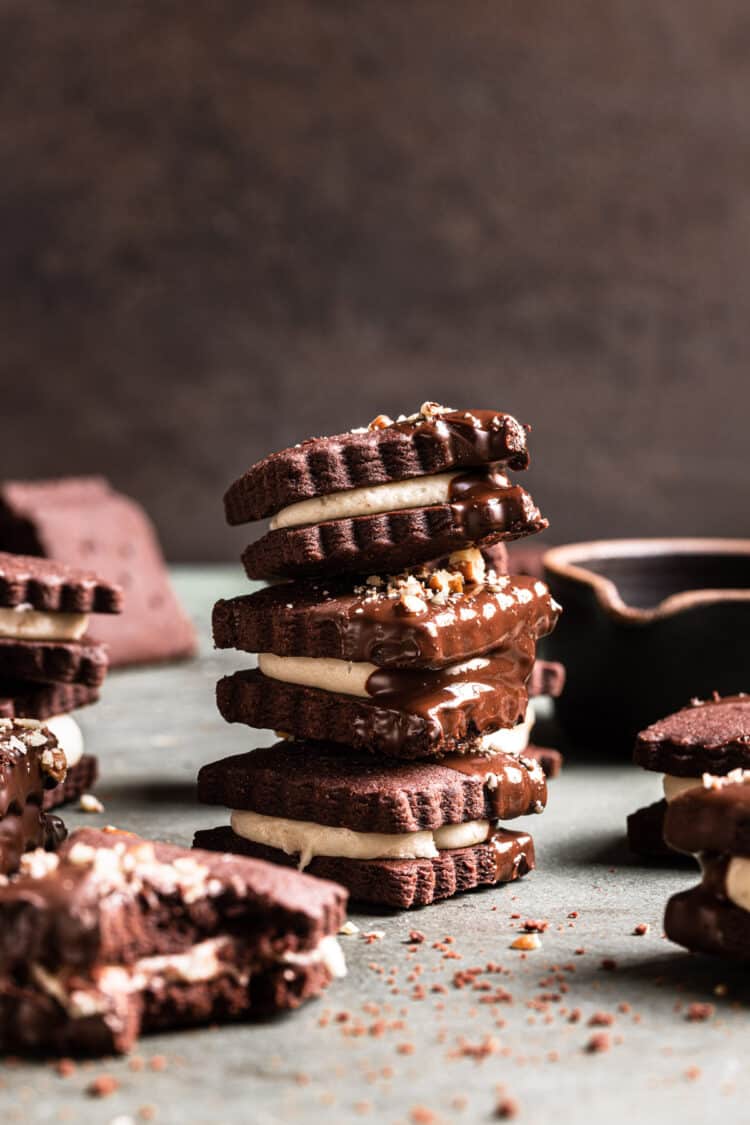 Chocolate Halva Sandwich Cookies, Soft, crispy chocolate shortbread