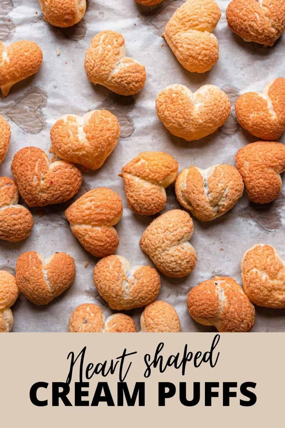 heart shaped Cream puffs filled with raspberry chocolate filling. 