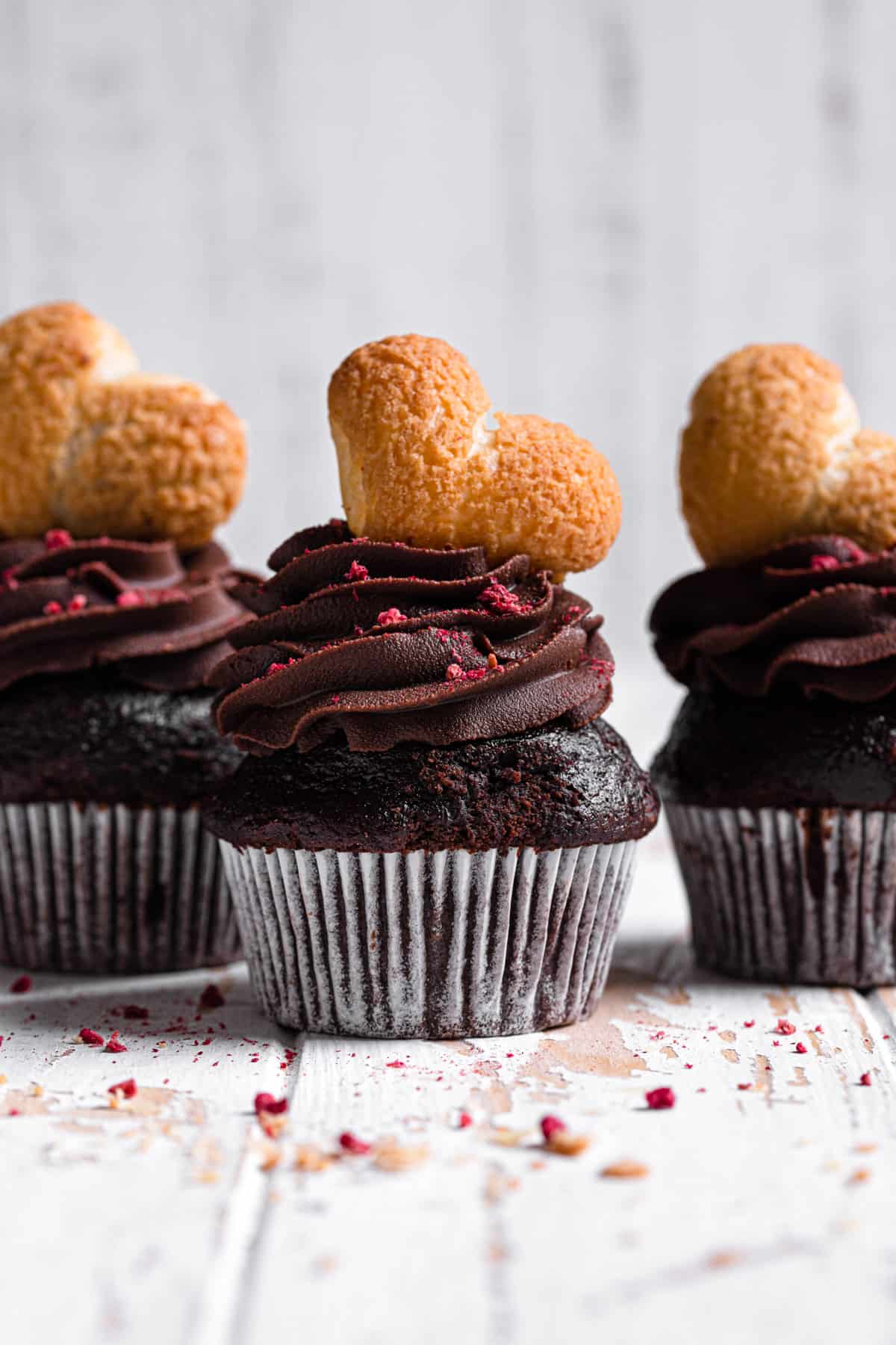 heart shaped Cream puffs filled with raspberry chocolate filling. 