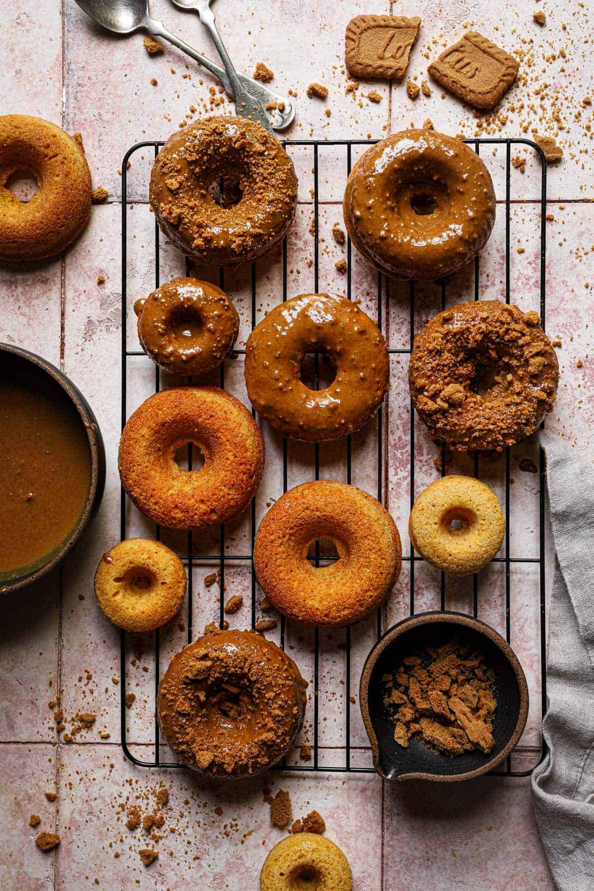dipping pumpkin donuts in cookie butter