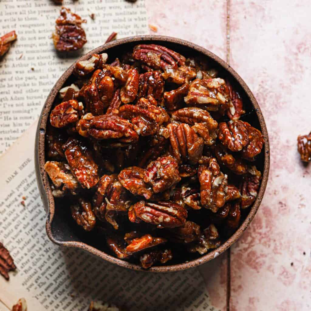 Easy candied pecans on stovetop recipe.
