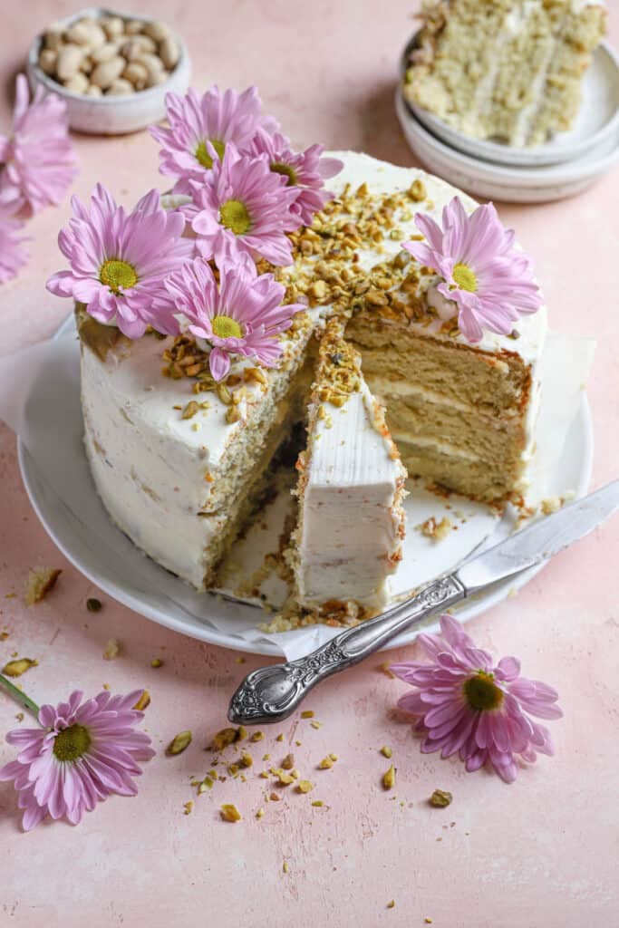 Pistachio cream cake from the baking science cookbook