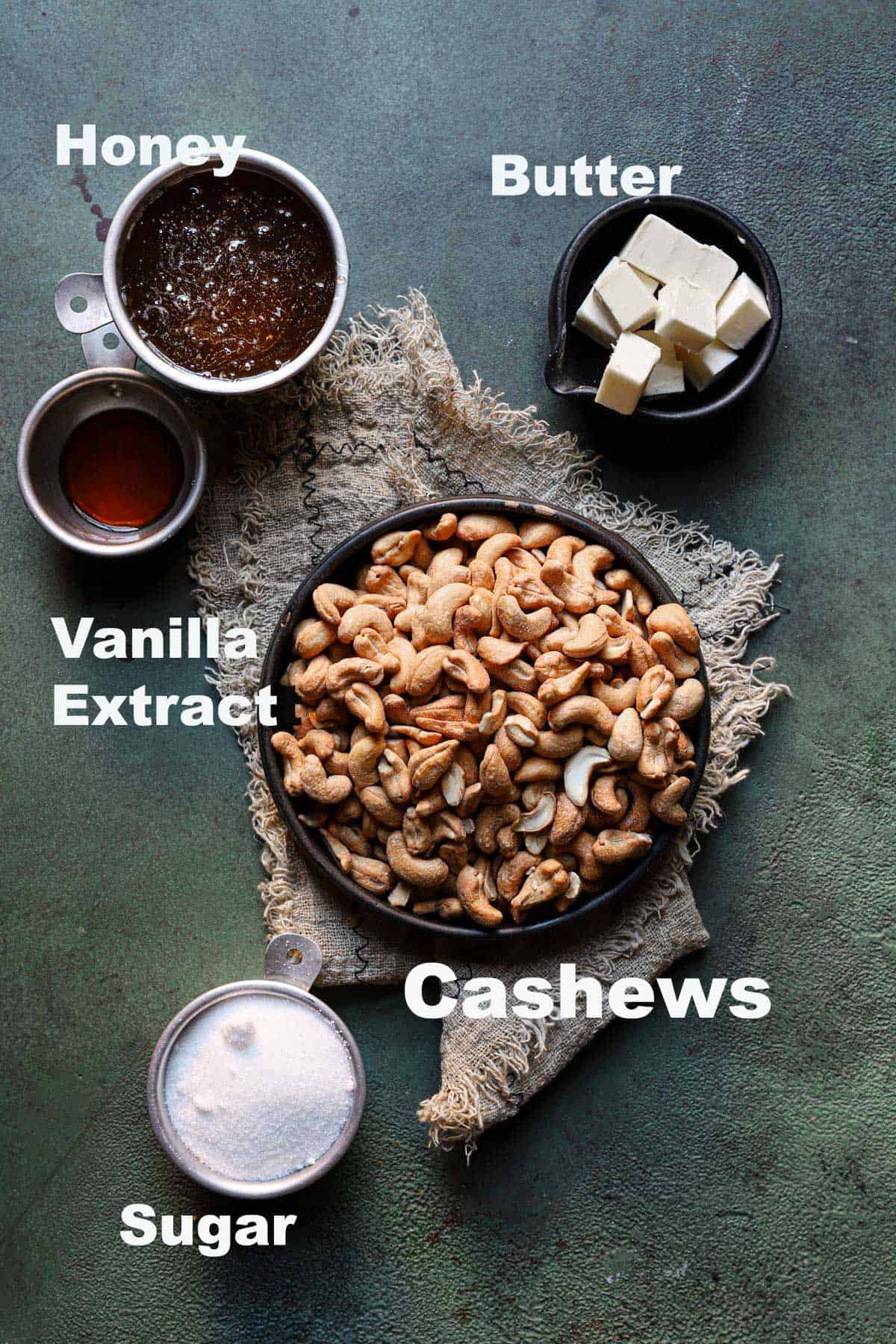 ingredients for making honey roasted cashews 