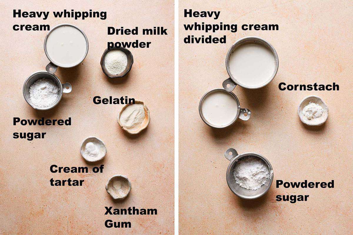 Ingredients for stabilizing whipped cream