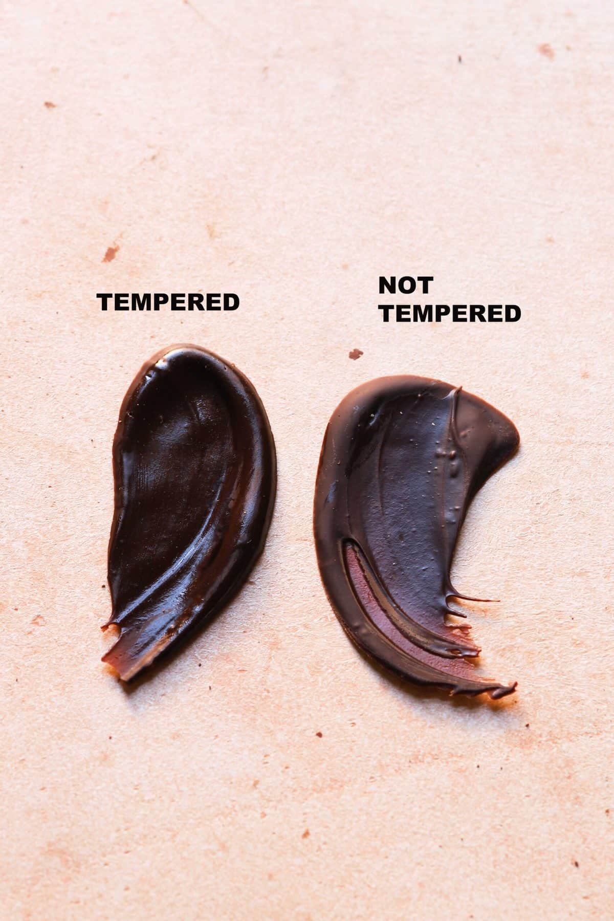 Tempered chocolate vs. not tempered chocolate.