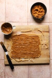 dough rolled into a triangle and filled with biscoff butter