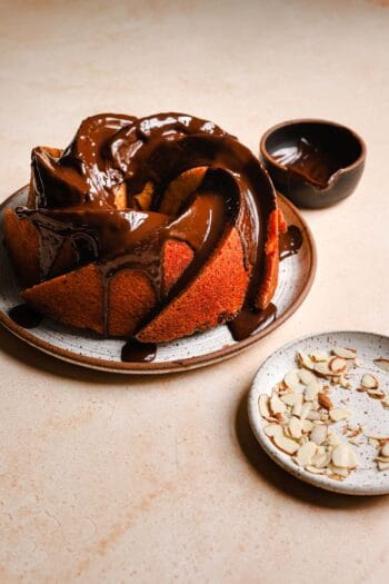 bundt cake drizzled with melted chocolate