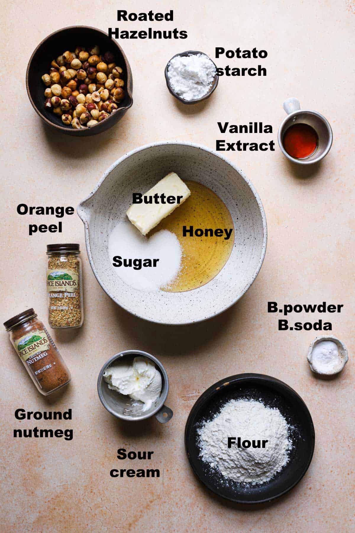Ingredients to make topping for hazelnut torte