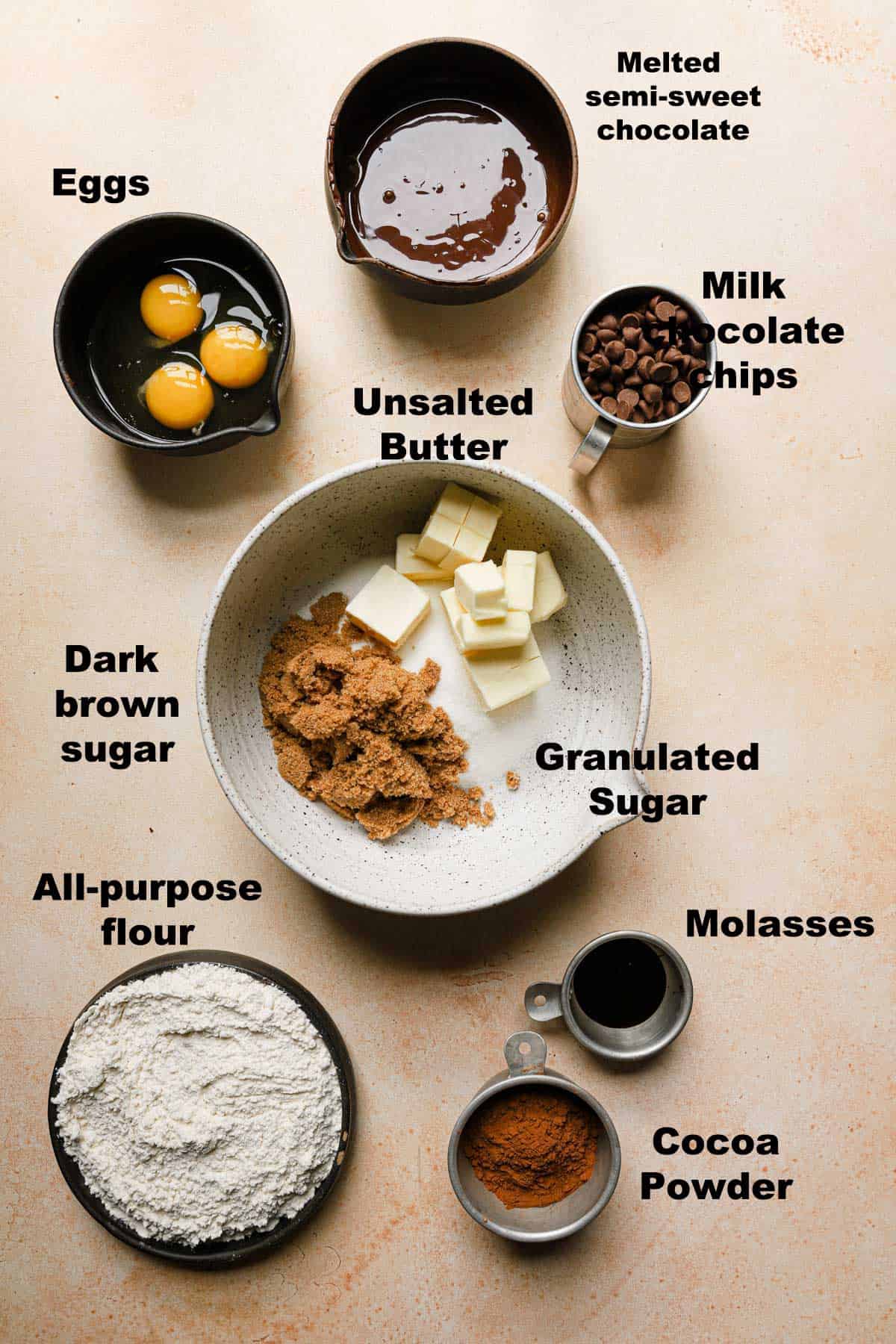 Ingredients for making chocolate cookies