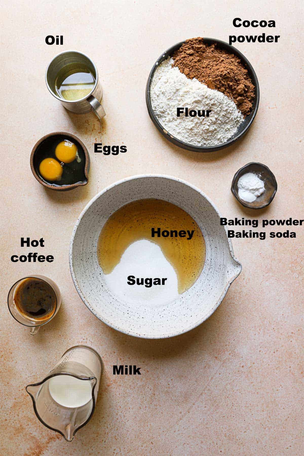 Ingredients to make chocolate cupcakes