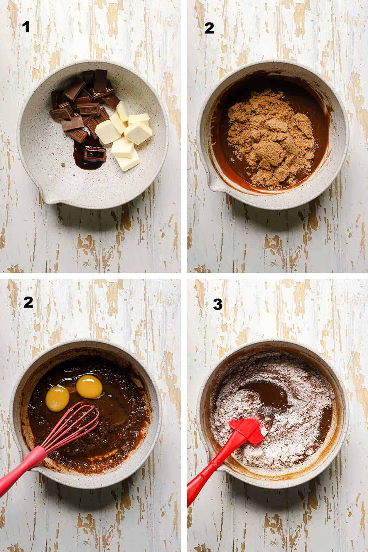 instructions how to make brownie batter.