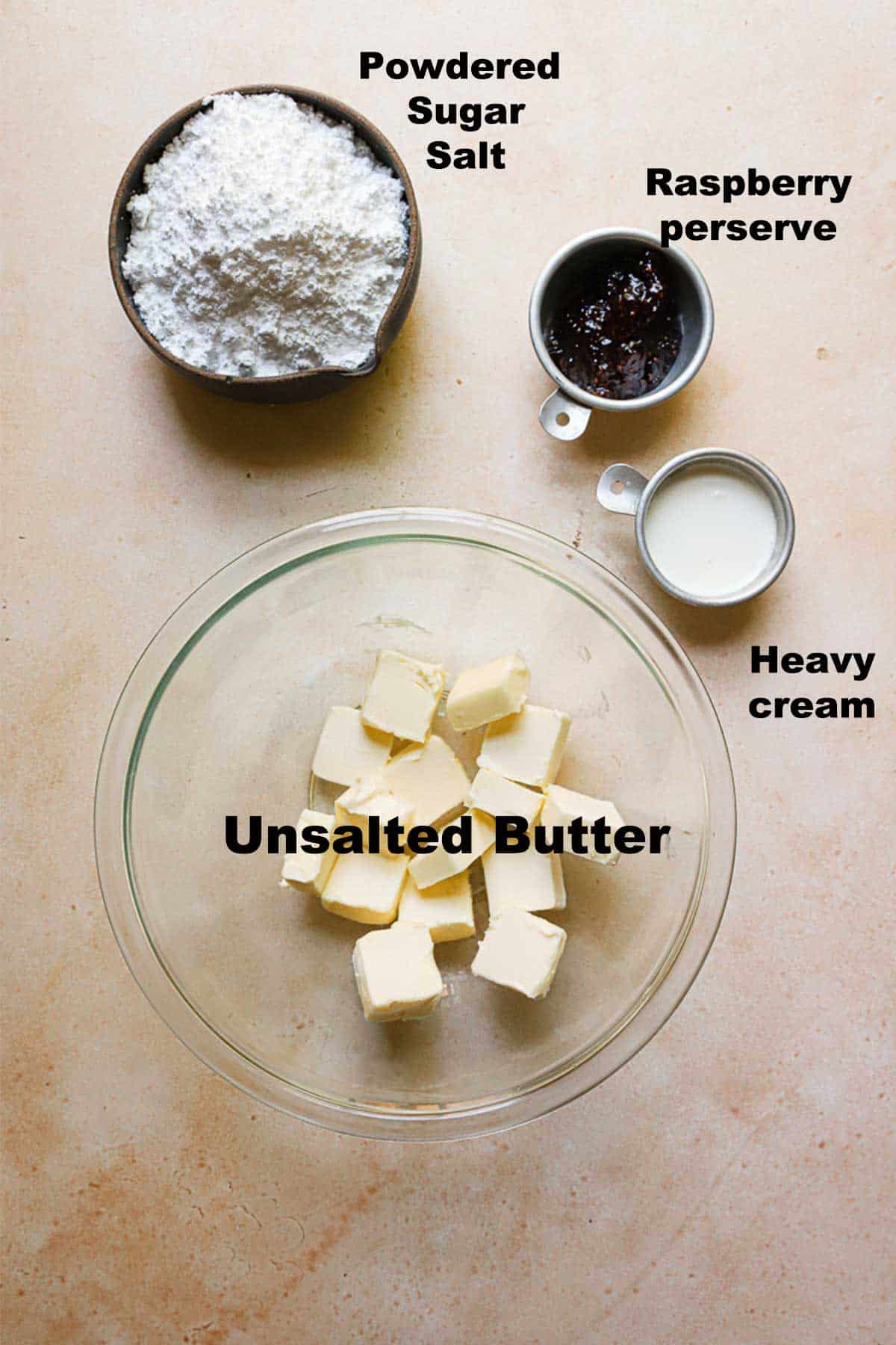 Ingredients to make raspberry buttercream