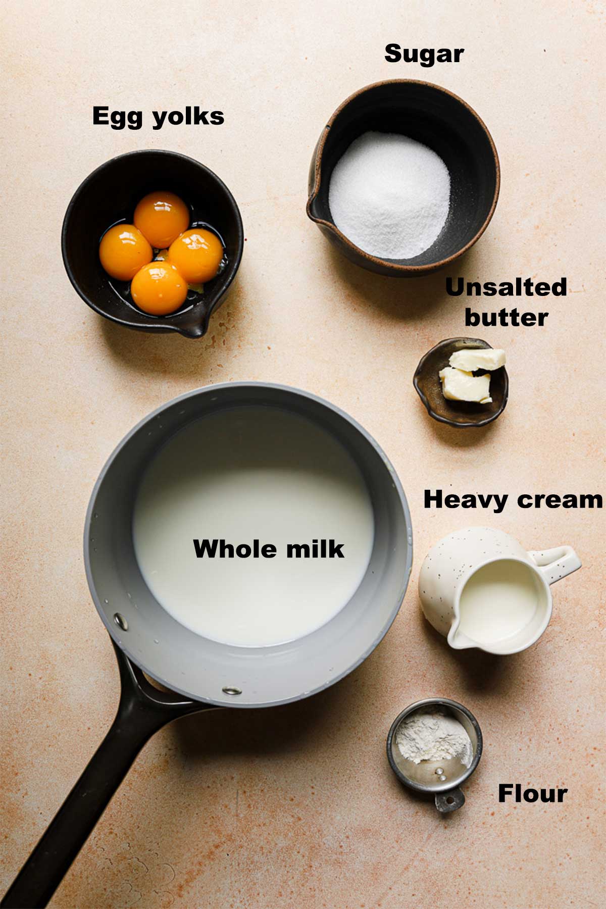 Ingredients to make Bavarian cream