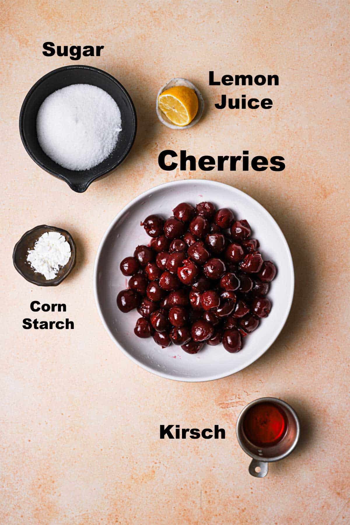 Ingredients to make cherry fillings