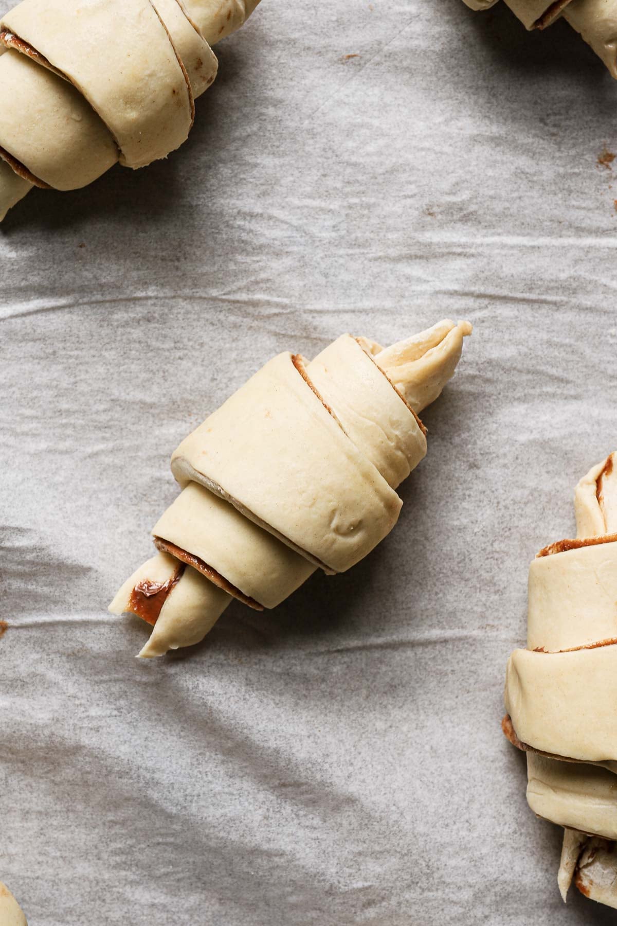 Unbaked Nutella croissant.