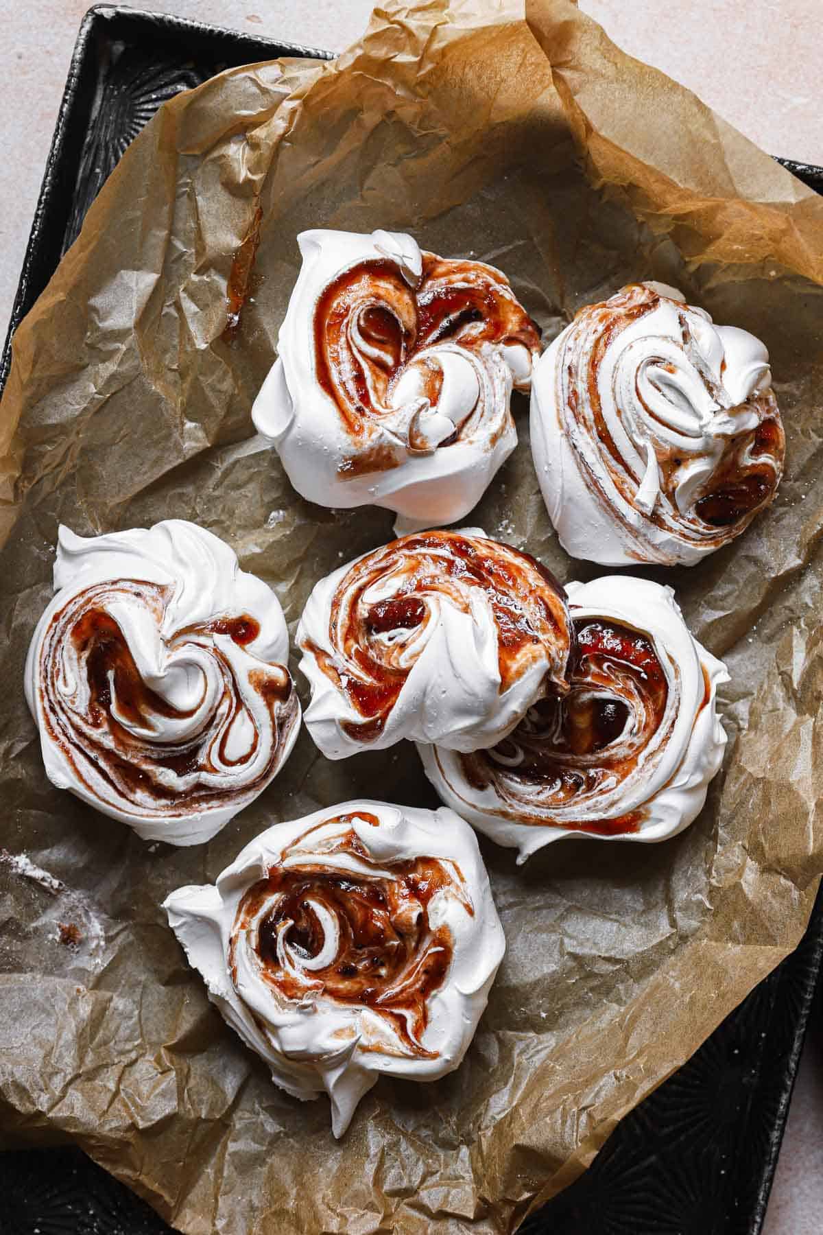 Pumpkin pavlovas in a pan