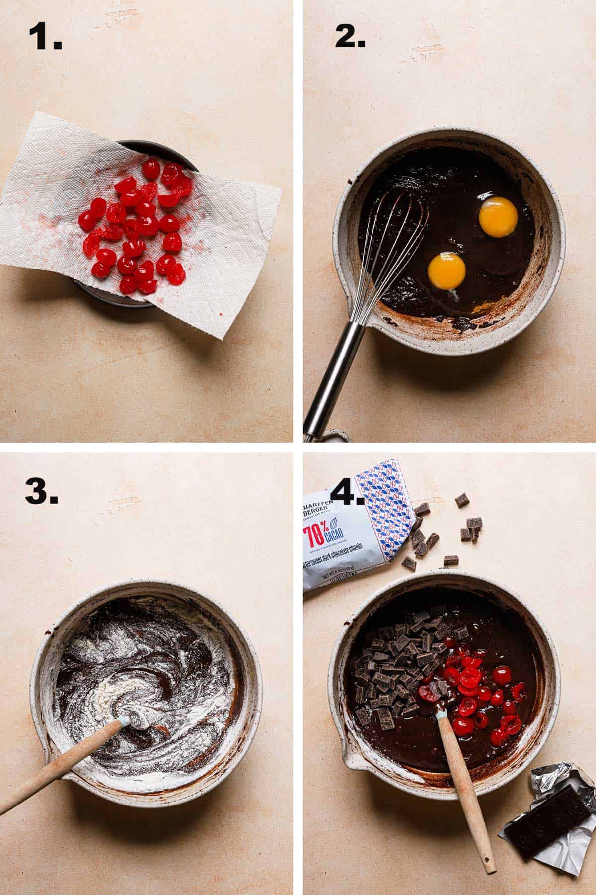 Step by step how to make brownies with cherries.
