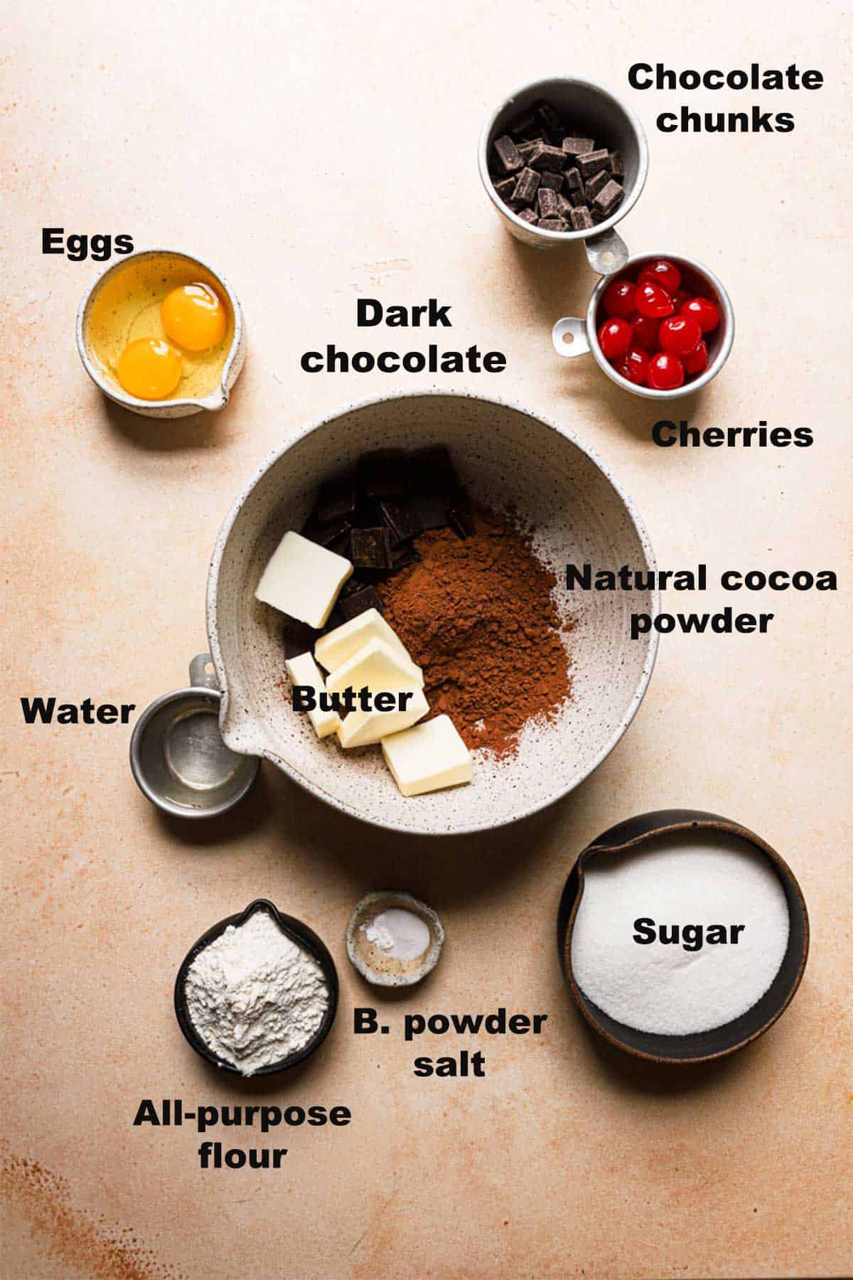 Ingredients to make chocolate and cherry bars.