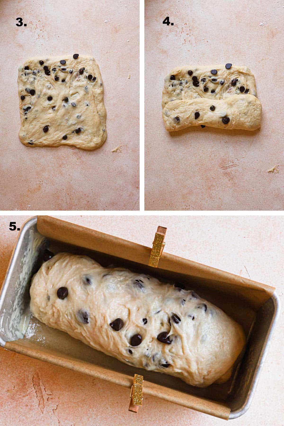 shaping chocolate chip loaf bread