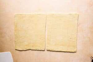 dough cut into two squares
