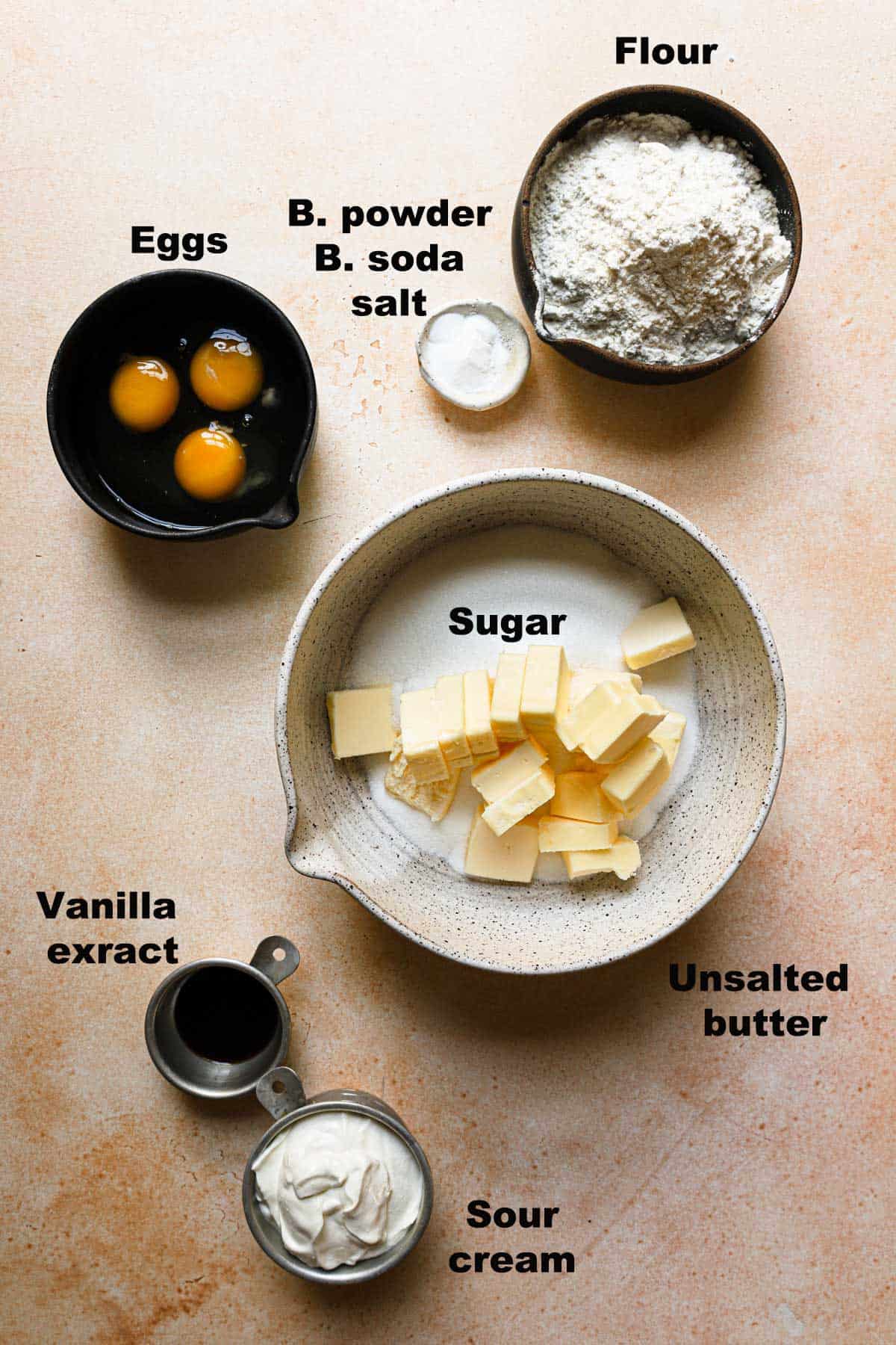 Ingredients to make snack cake