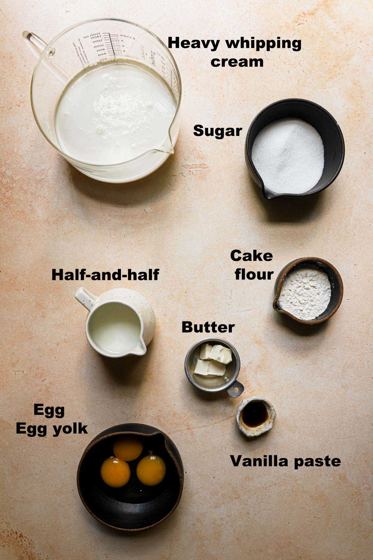 ingredients to make lightened pastry cream