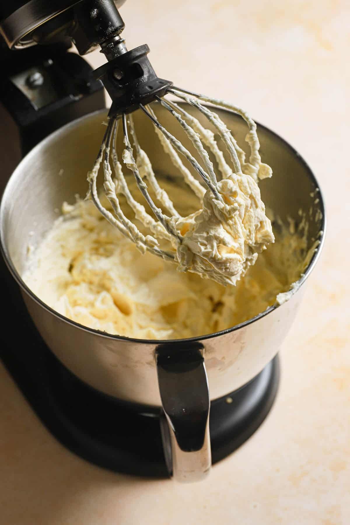 mousseline cream on a whisk