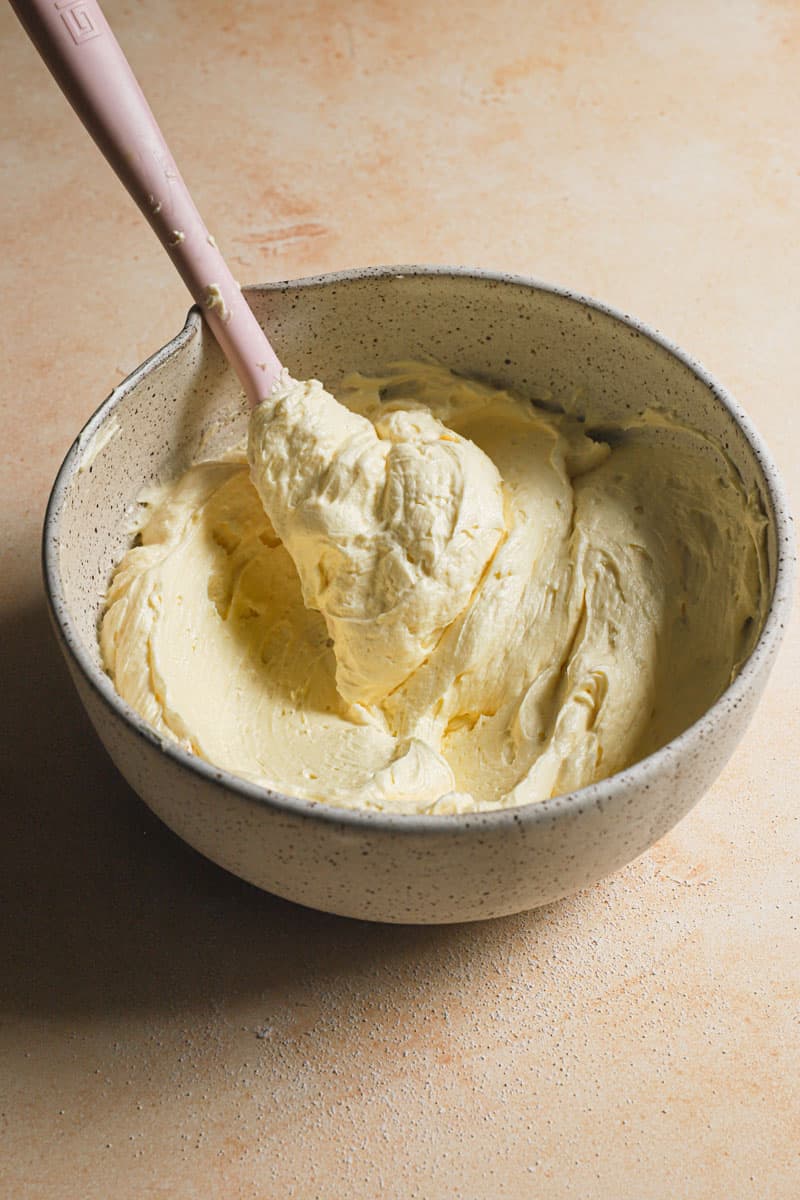 french cream in a bowl with a spatula