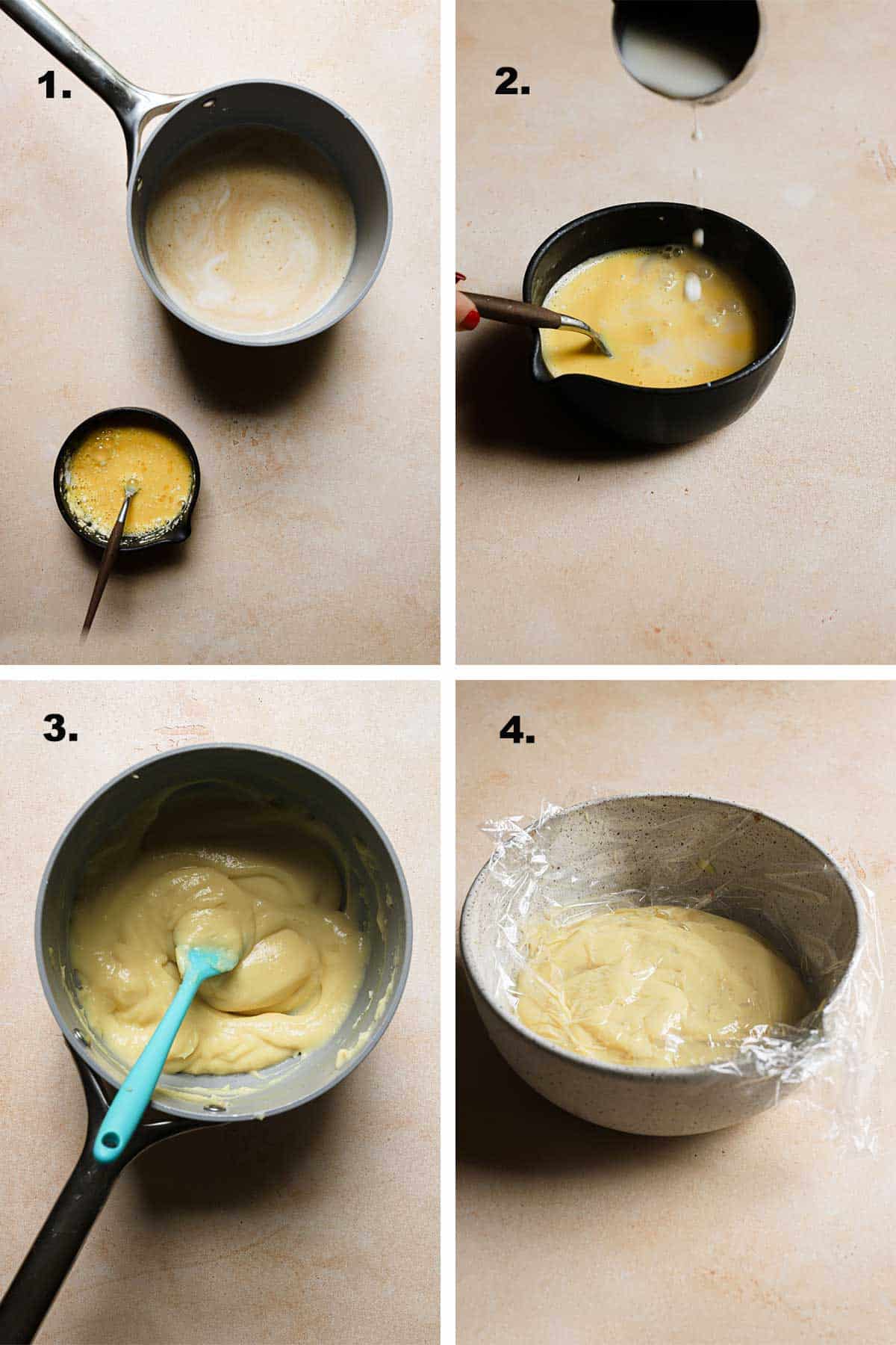 making vanilla pastry cream for Tarte Aux Fraises        