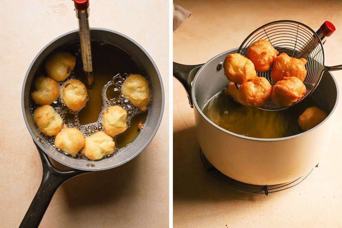 Frying italian donuts